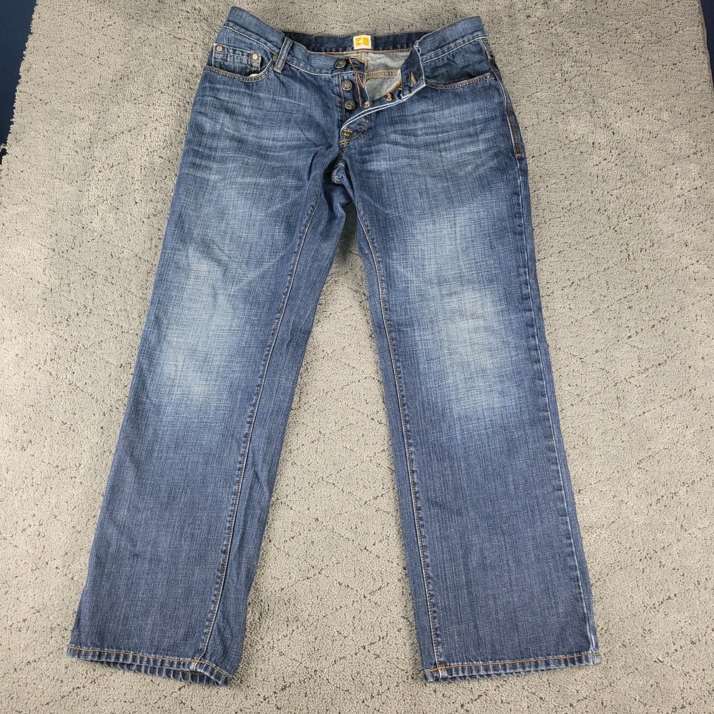 Hugo Boss Orange Jeans Mens 36x31 Blue Relaxed Straight Leg Button Fly Denim